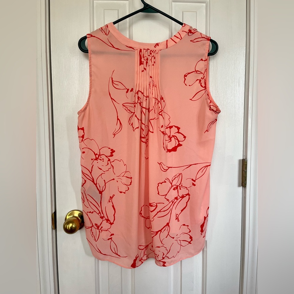 NYDJ Pink and Red Pleated Blouse with Mandarin Collar - Picture 5 of 9